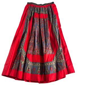 Vintage Cullinane Red Paisley Midi Skirt 100% Cotton Adjustable Waist Medium